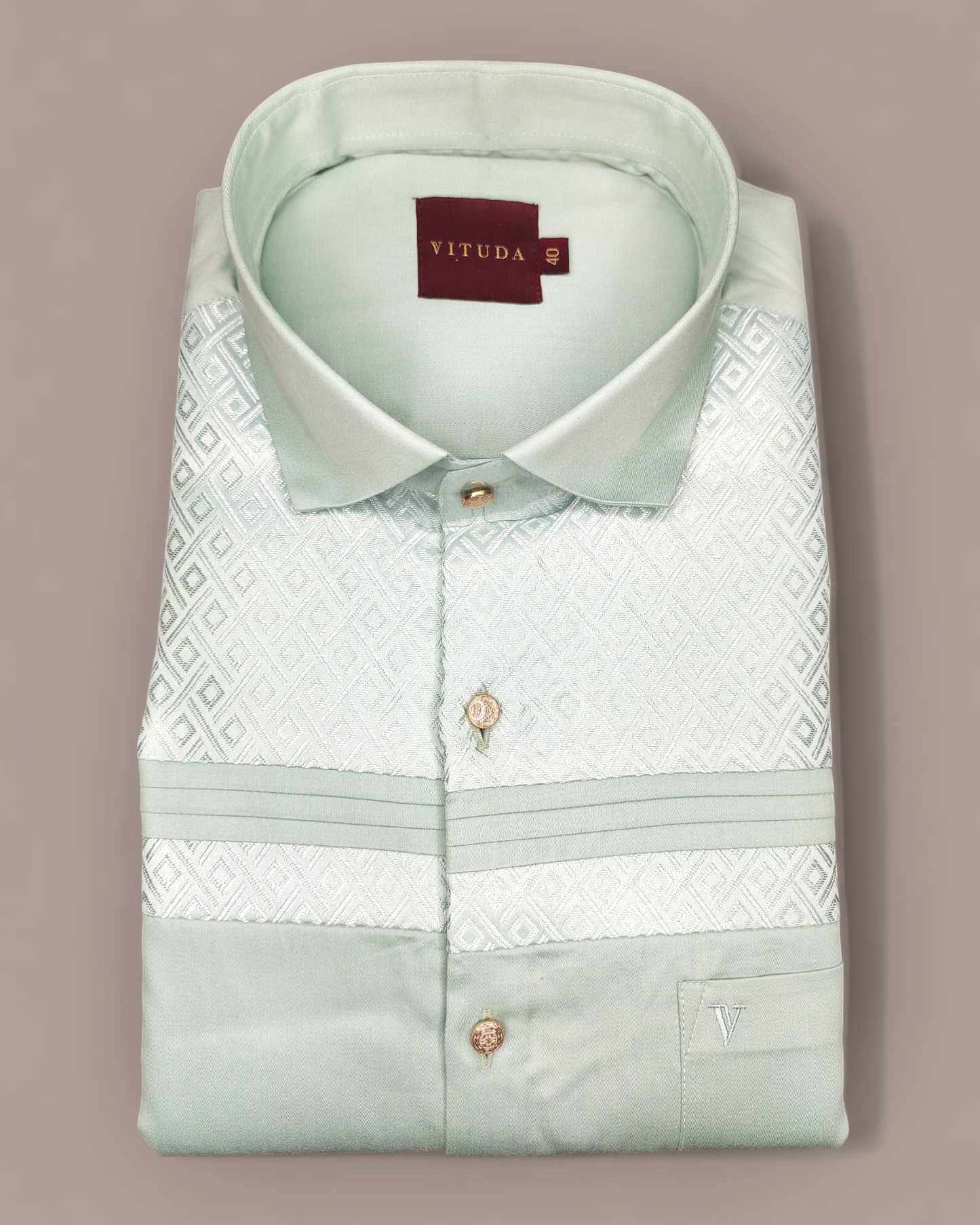 Men's Mint Green Luxury Jacquard Full Sleeves Party Wear Shirt