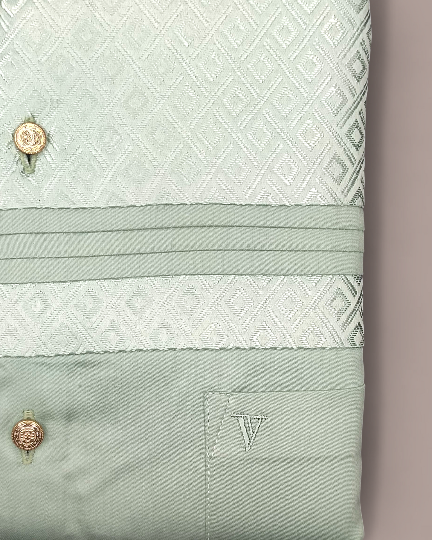 Men's Mint Green Luxury Jacquard Full Sleeves Party Wear Shirt