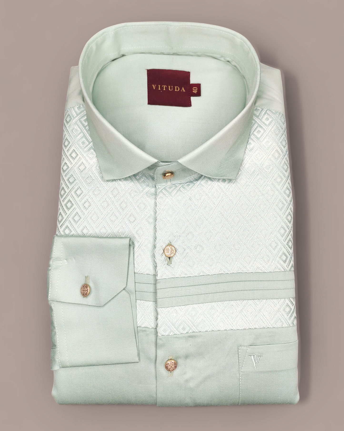 Men's Mint Green Luxury Jacquard Full Sleeves Party Wear Shirt