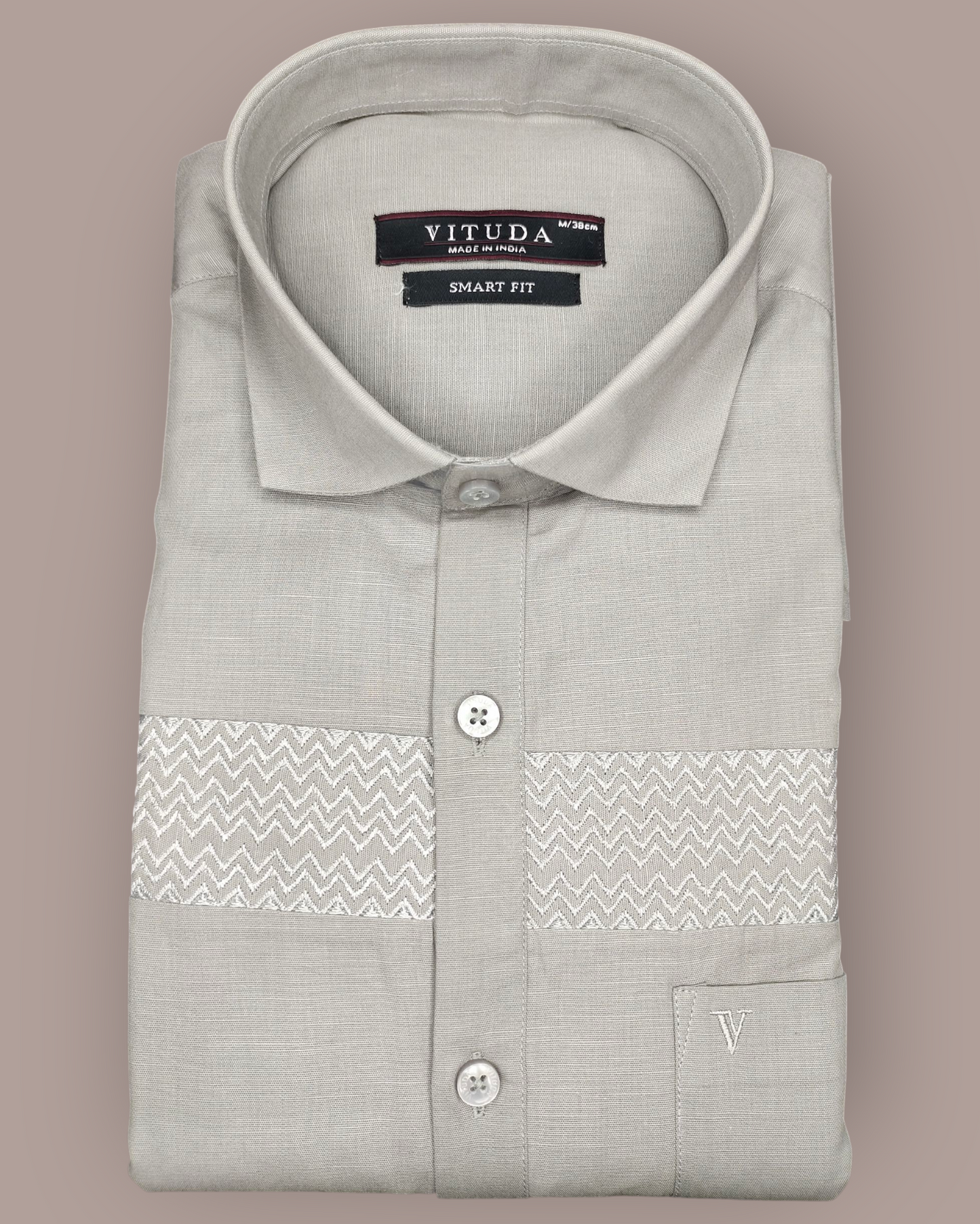 Men’s Light Grey Embroidered Full Sleeves Party Wear Shirt – Premium Festive & Party Wear