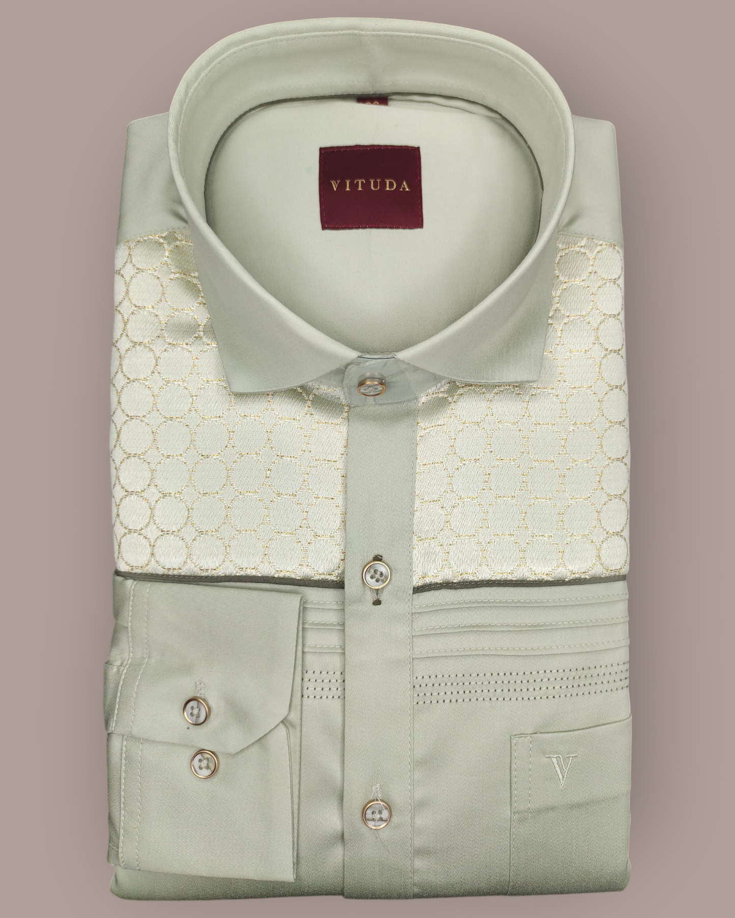 Men's Light Sage Green Premium Embroidered Full Sleeve Shirt – Elegant Festive & Party Wear