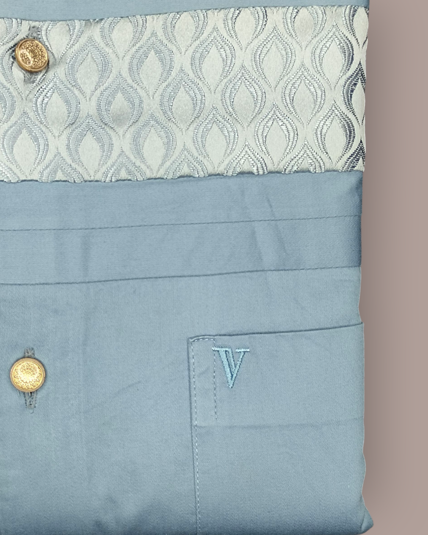 Men's Sky Blue Premium Smart Fit Full Sleeves Party Wear Shirt with Elegant Silver Jacquard Detailing