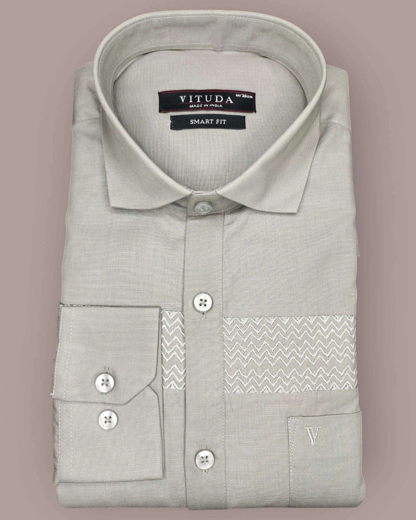 Men’s Light Grey Embroidered Full Sleeves Party Wear Shirt – Premium Festive & Party Wear