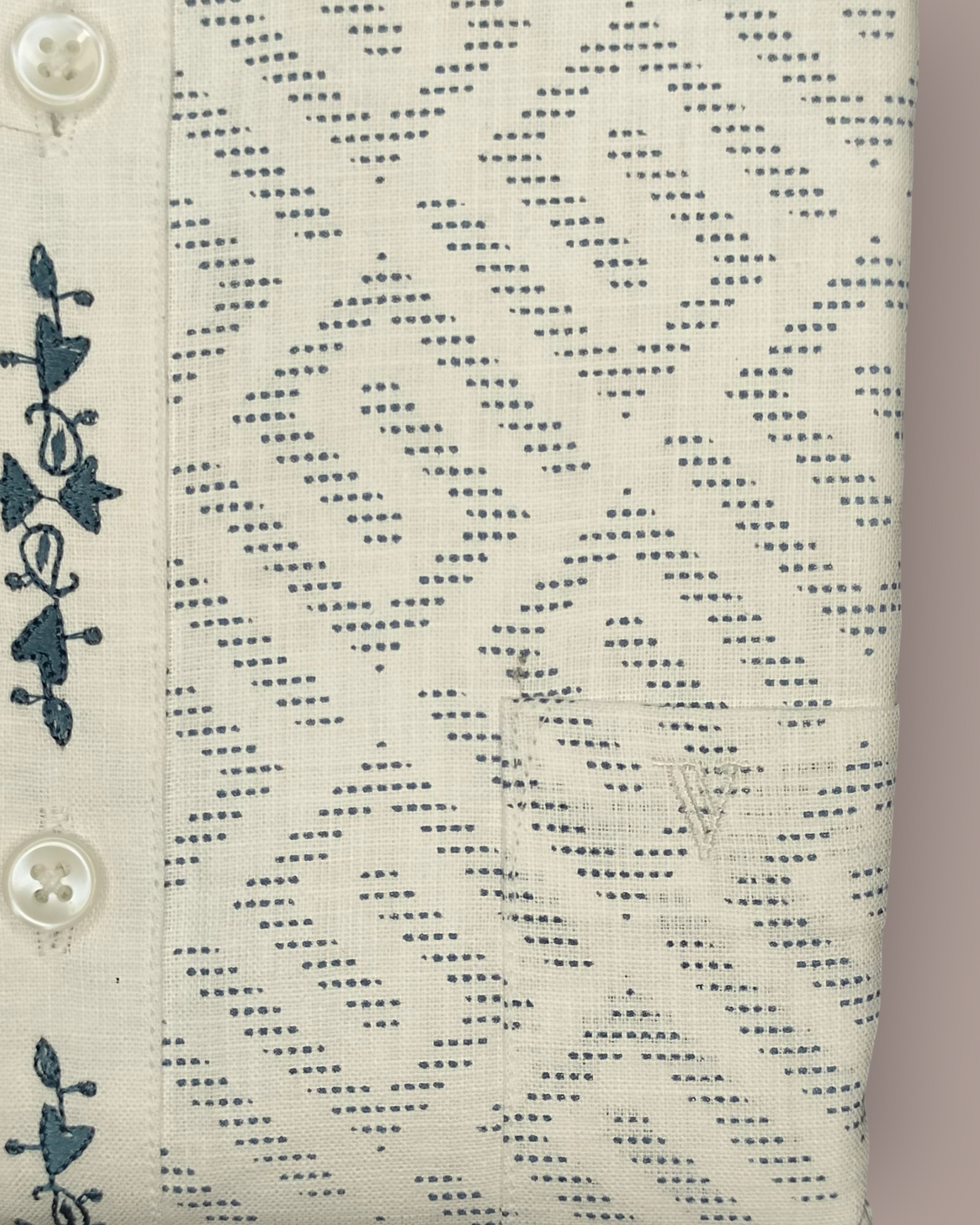 Men’s White Full Sleeves Shirt with Subtle Geometric Print & Printed Placket