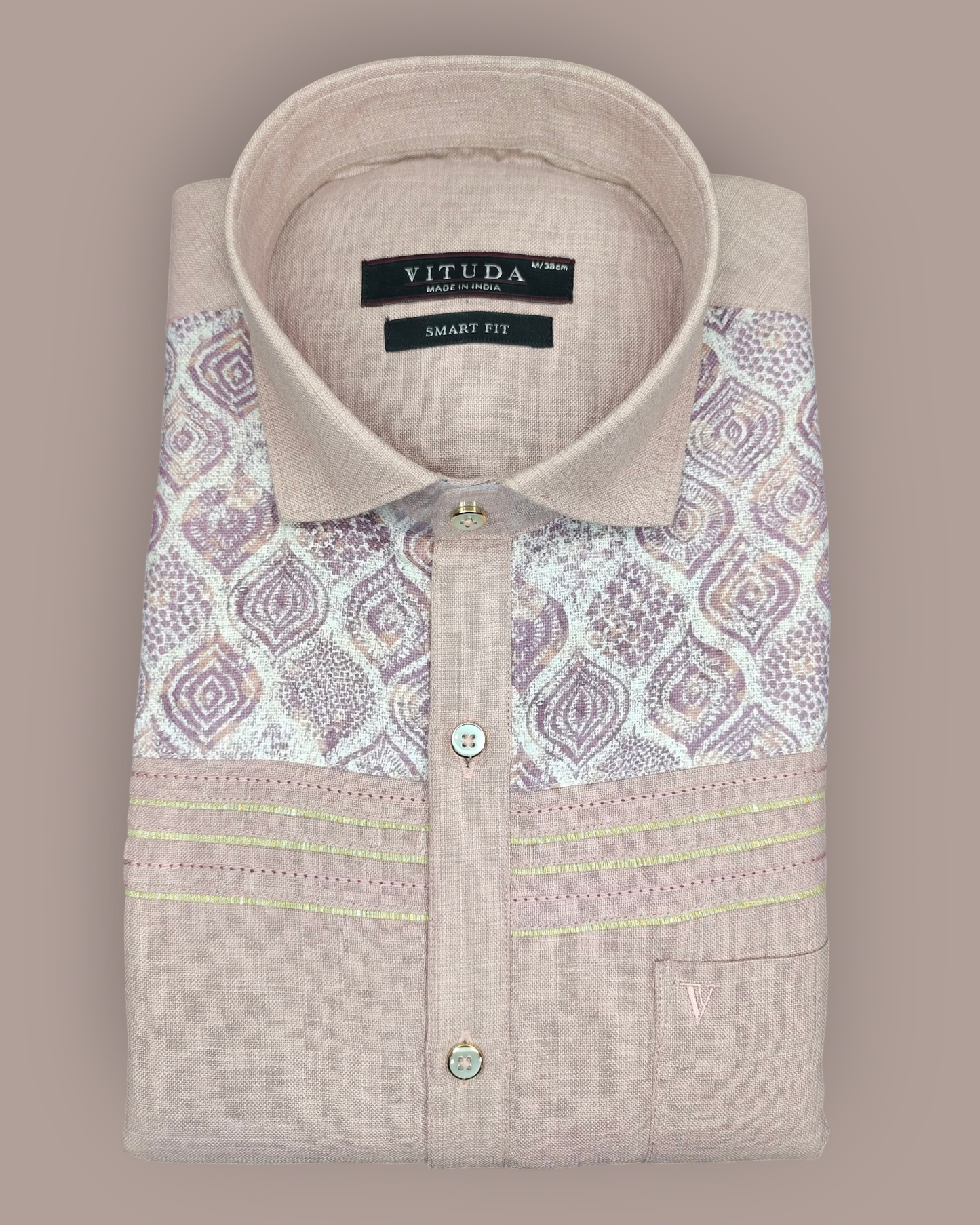 Men’s Full Sleeves Party Wear Shirt – Pink Blend with Ethnic Pattern Detailing