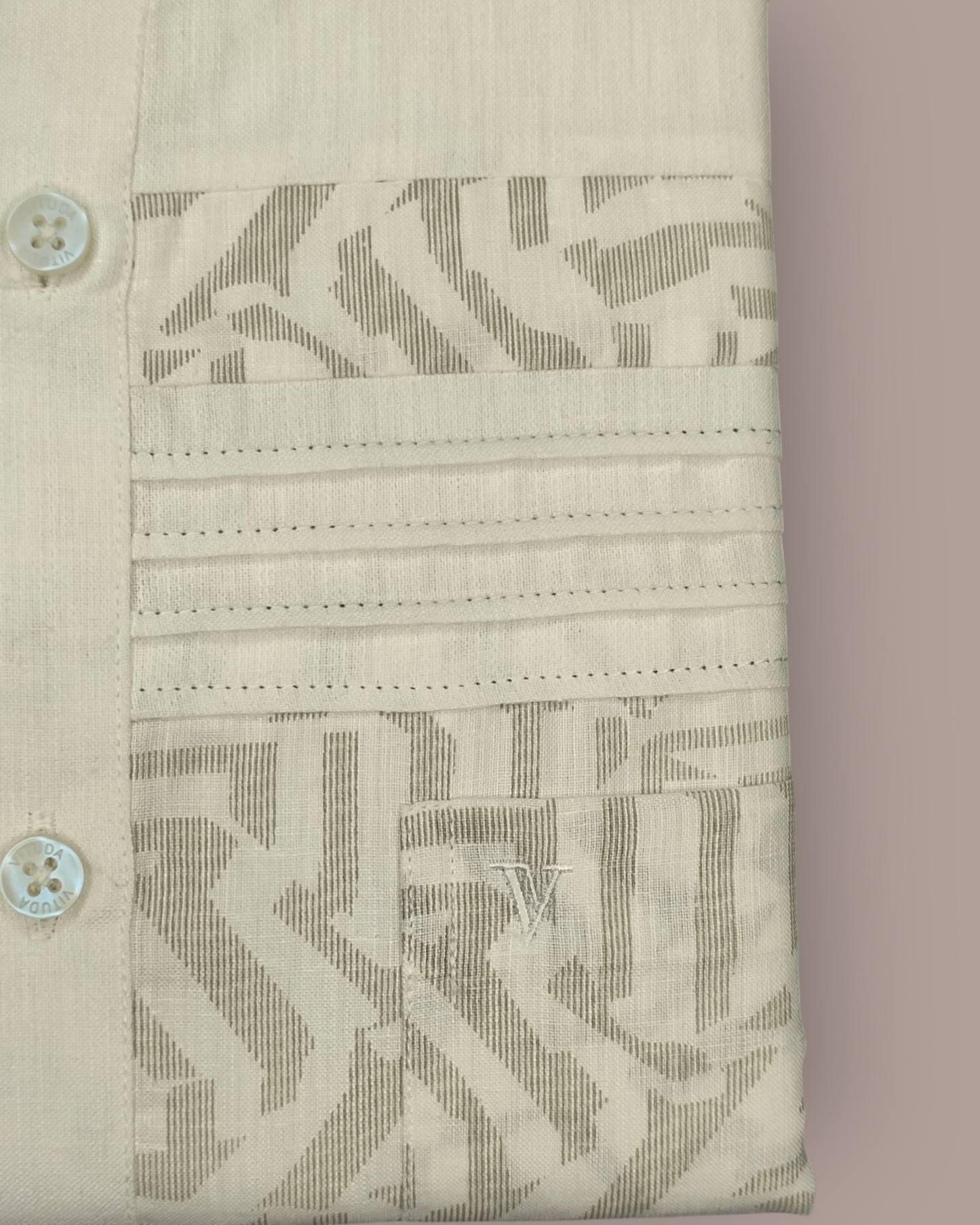 Men's Premium White Full Sleeves Party Wear Shirt with Subtle Beige Pattern Detailing