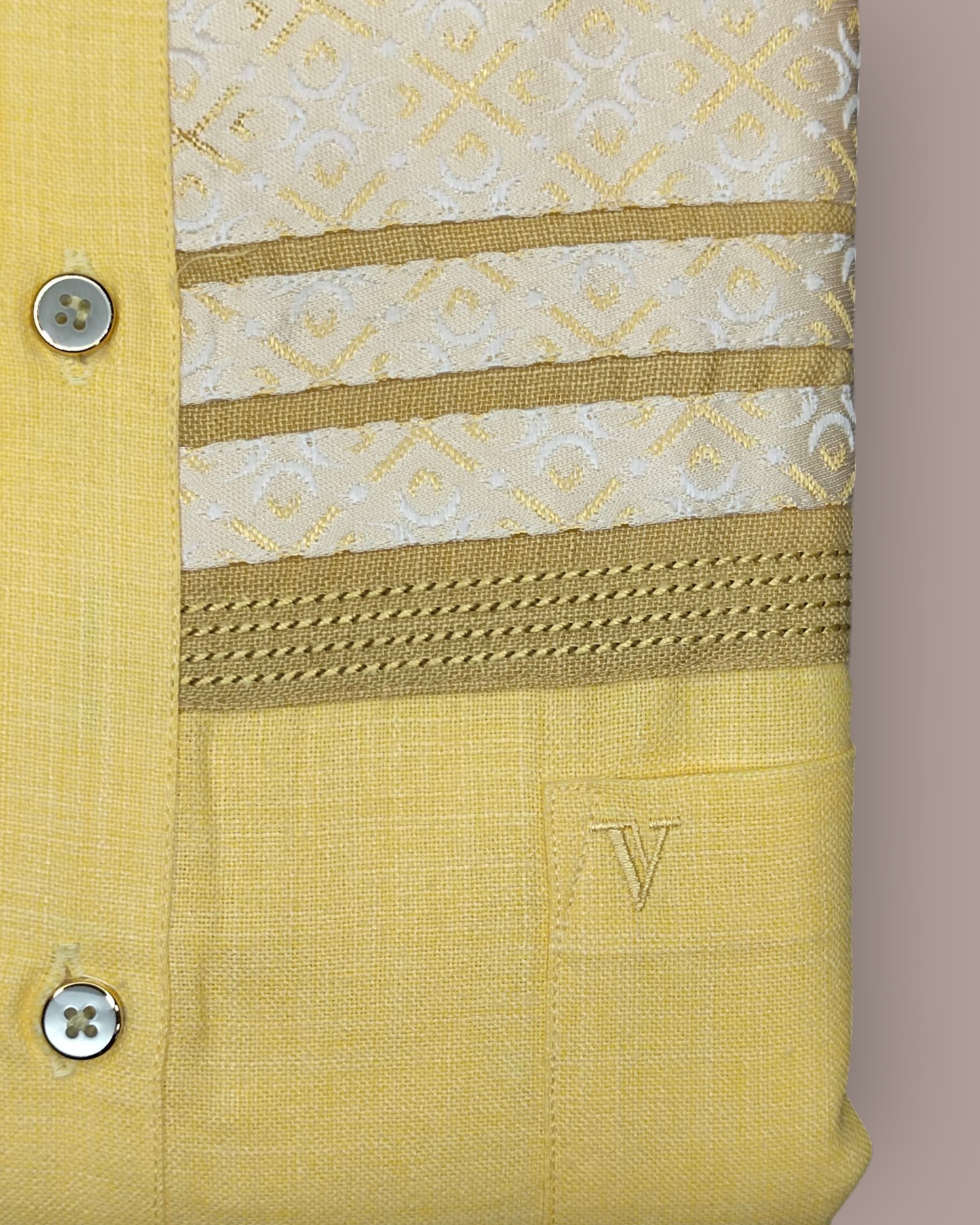 Men’s Full Sleeve Yellow Designer Shirt with Jacquard Pattern
