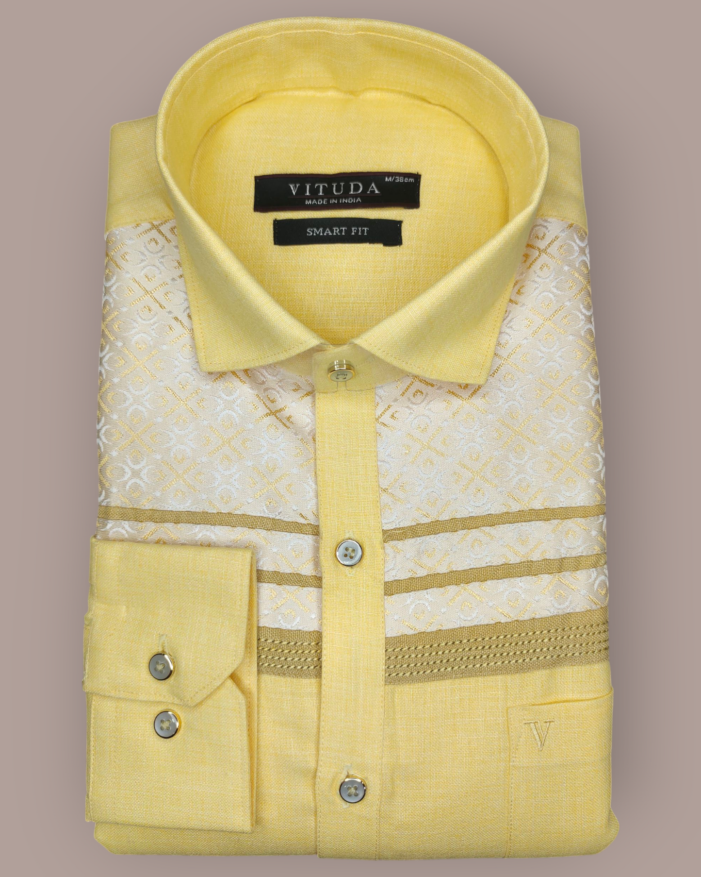 Men’s Full Sleeve Yellow Designer Shirt with Jacquard Pattern