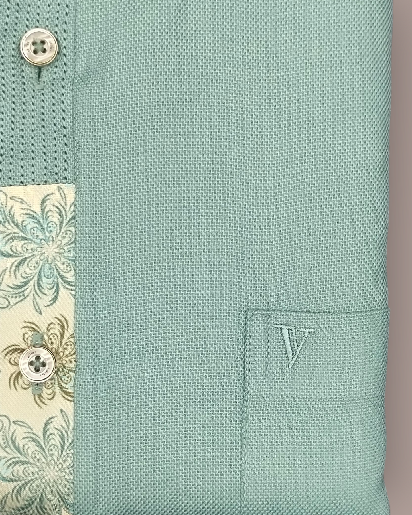 Men's Pastel Green Full Sleeve Shirt with Printed Collar & Placket Detailing