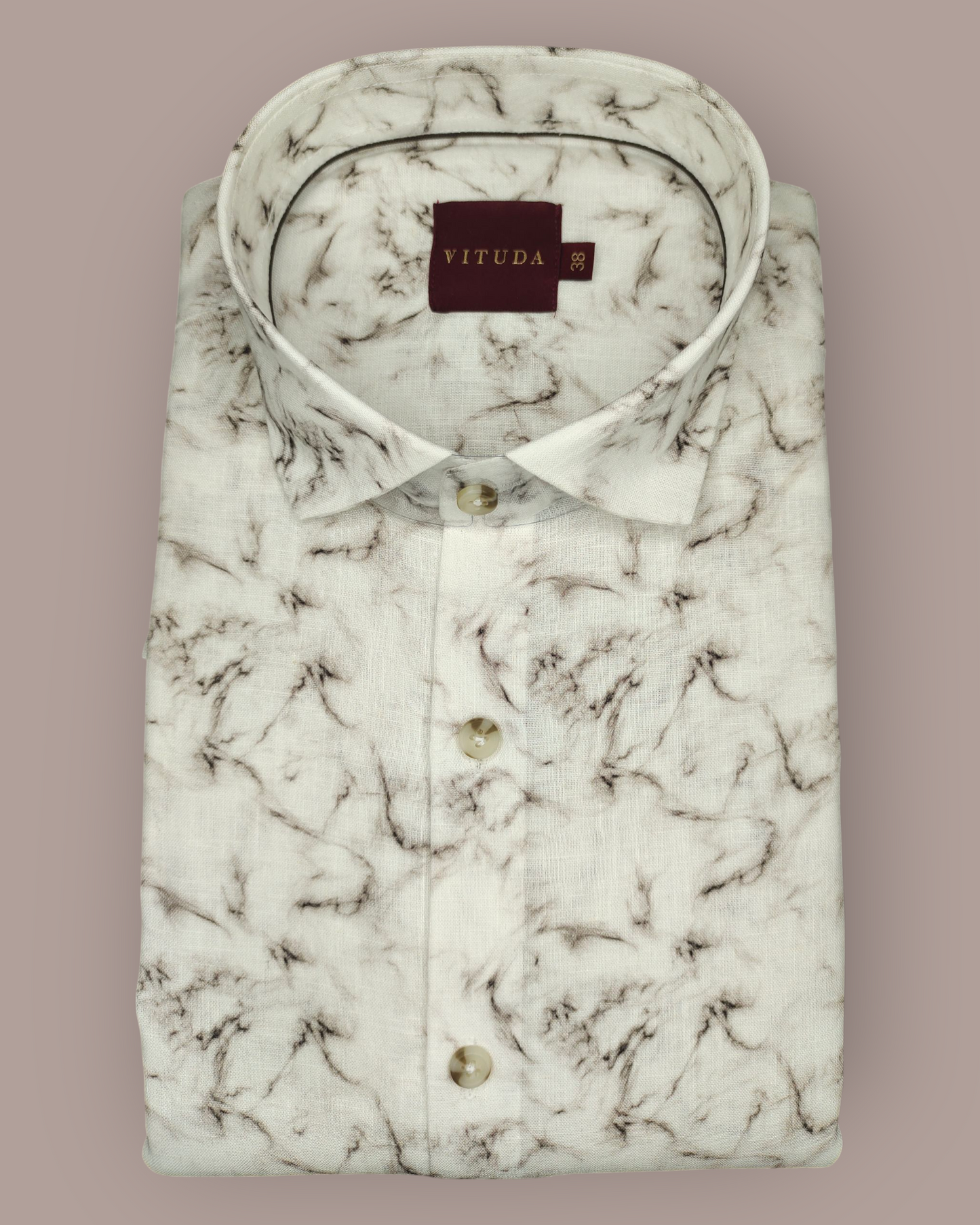 Men’s White Marble Print Linen Look Full Sleeve Shirt