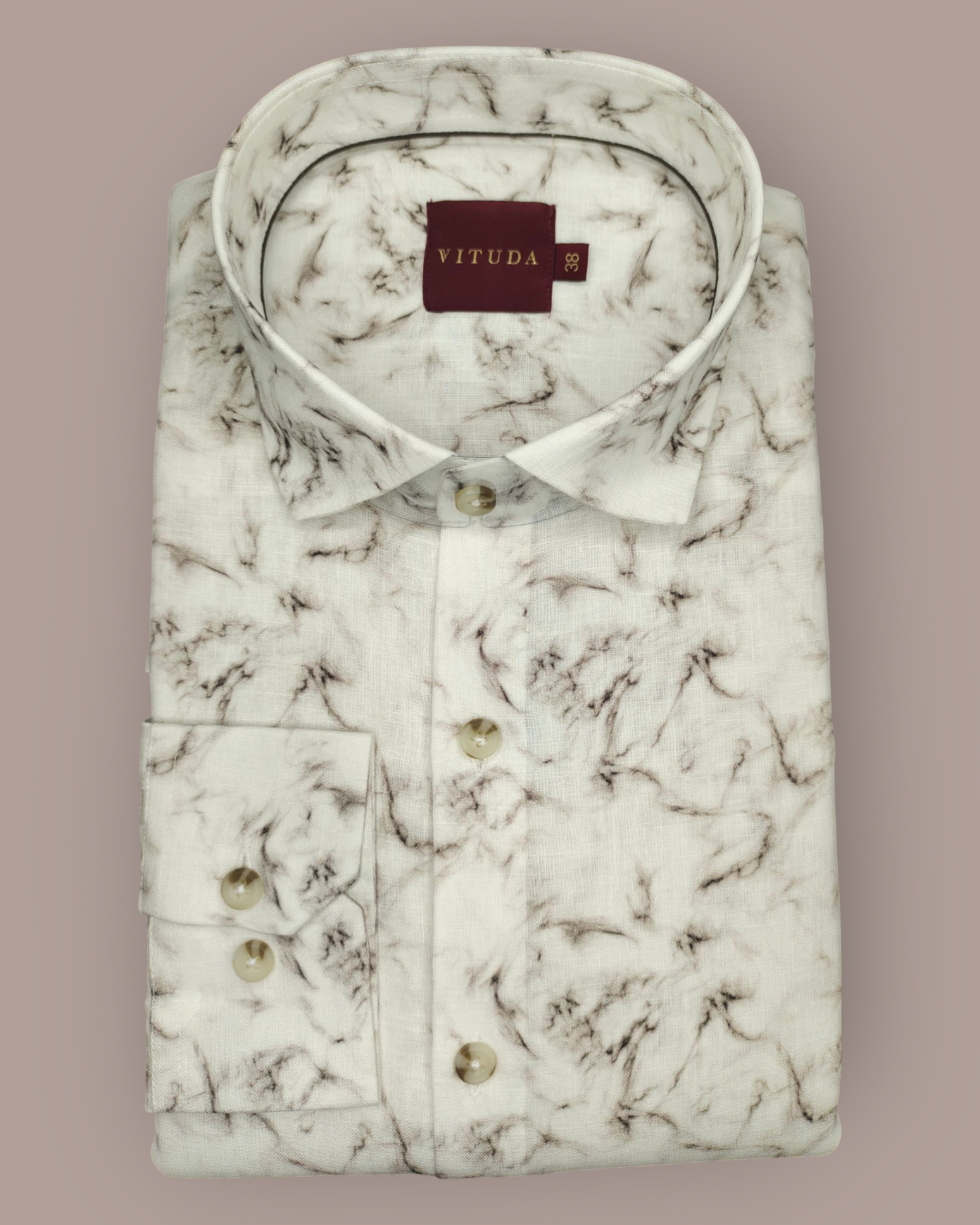 Men’s White Marble Print Linen Look Full Sleeve Shirt