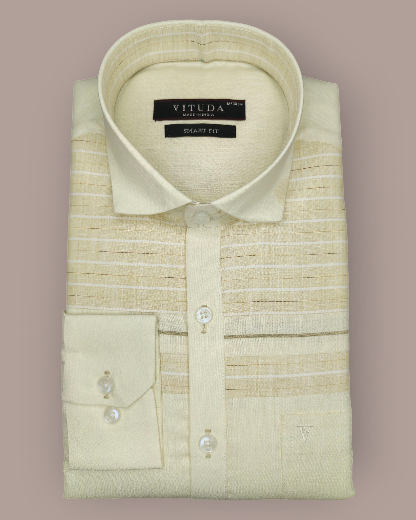Men’s Cream Striped Cotton Blend Full Sleeve Shirt – Elegant Casual & Party Wear