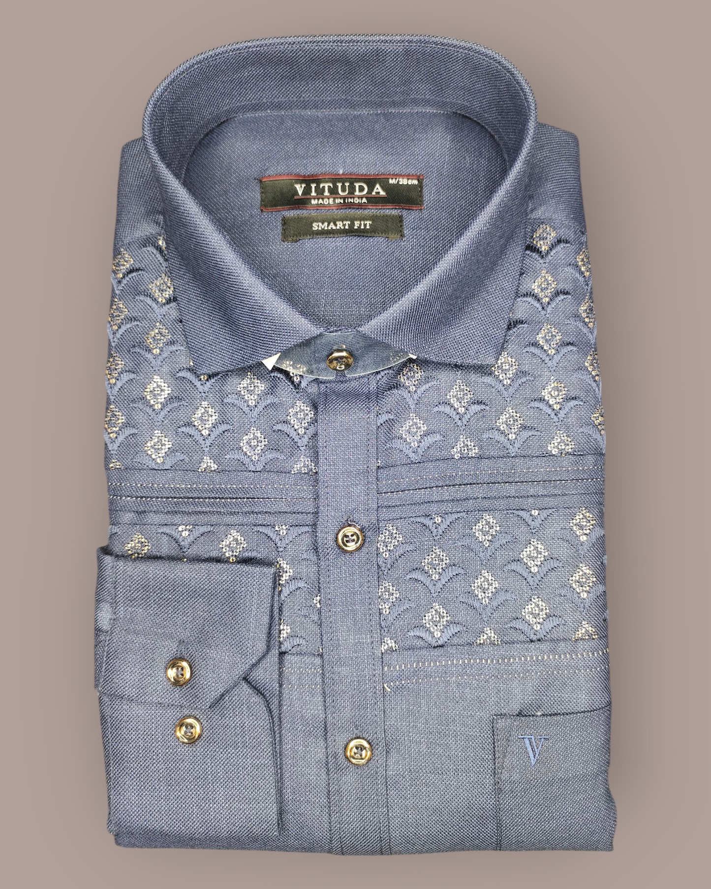 Men’s Royal Blue Embroidered Full Sleeve Shirt – Premium Festive & Party Wear