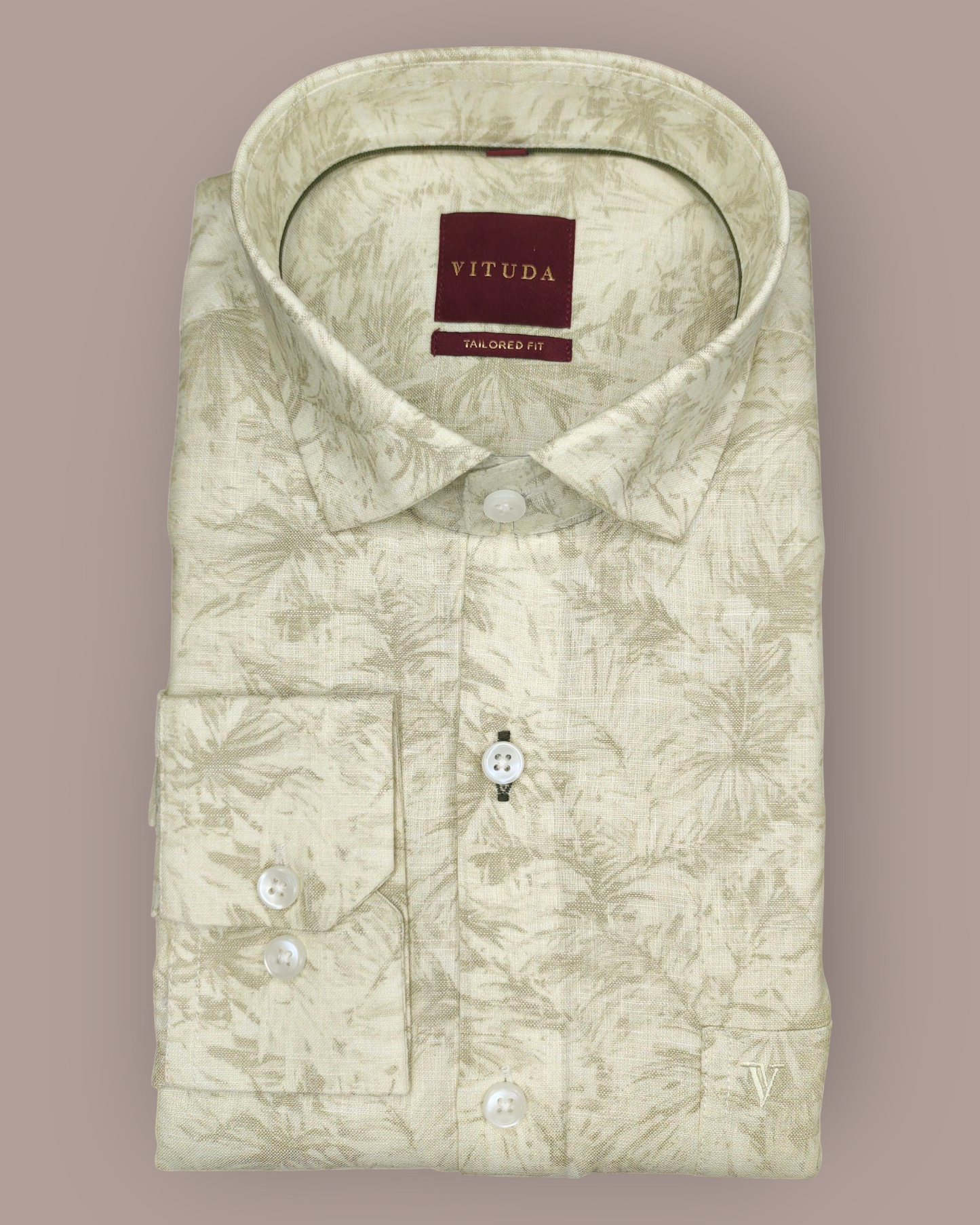 Men’s Beige Tropical Print Linen Look Full Sleeve Shirt