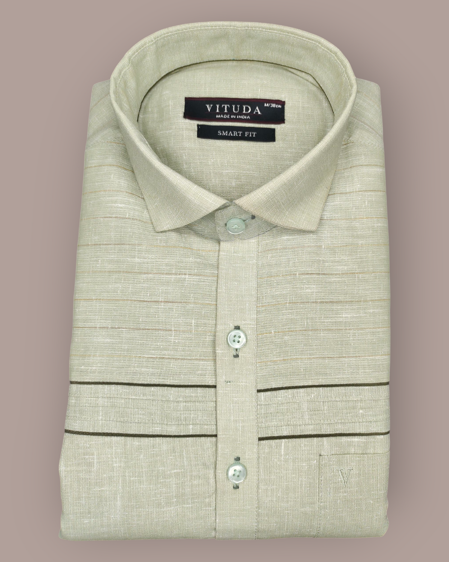 Men’s Beige Linen Textured Full Sleeves Party Wear Shirt with Stylish Panel Detailing