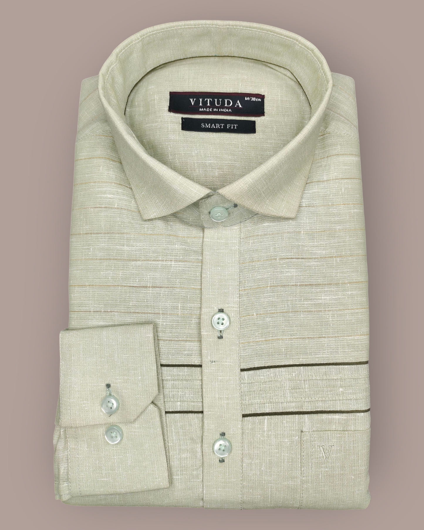 Men’s Beige Linen Textured Full Sleeves Party Wear Shirt with Stylish Panel Detailing