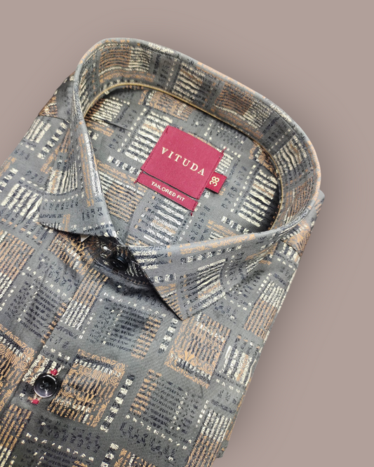 Men’s Glossy Dark Grey Printed Full Sleeve Shirt