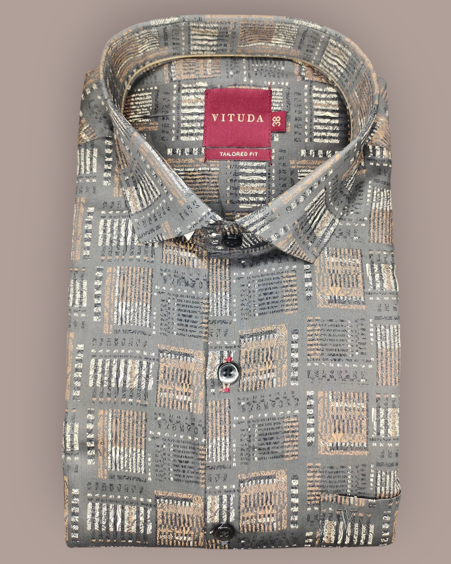 Men’s Glossy Dark Grey Printed Full Sleeve Shirt