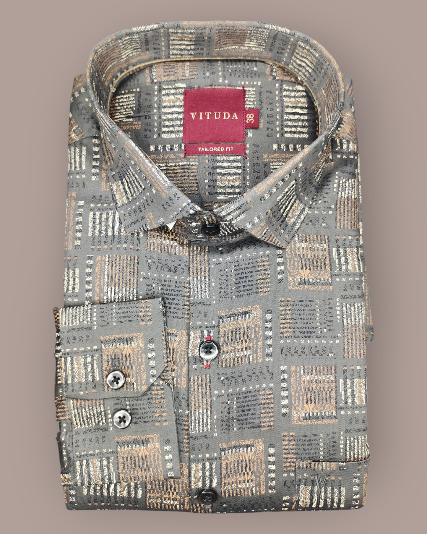 Men’s Glossy Dark Grey Printed Full Sleeve Shirt