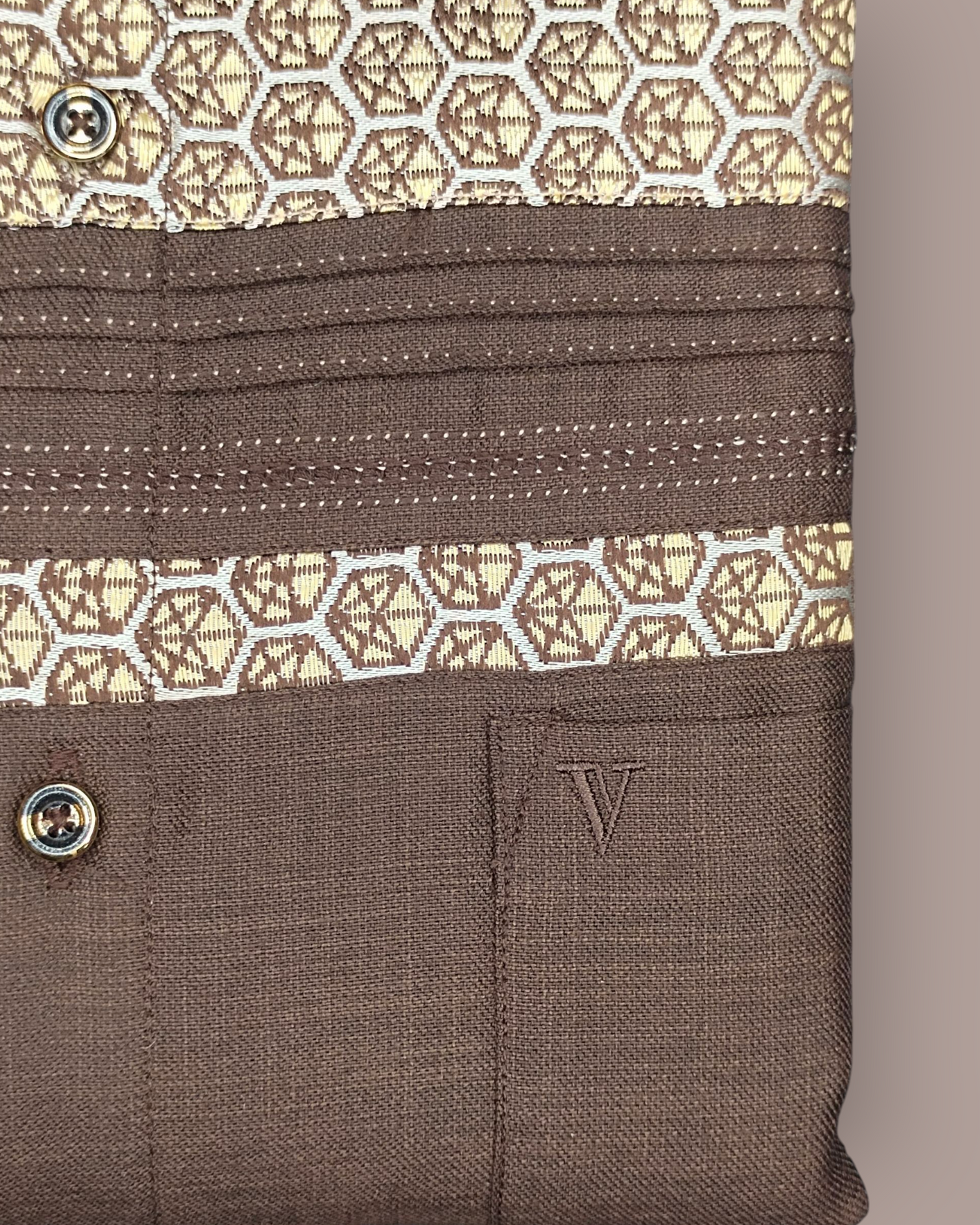 Men's Brown Full Sleeves Party Wear Shirt – Geometric Embroidered Panel Design