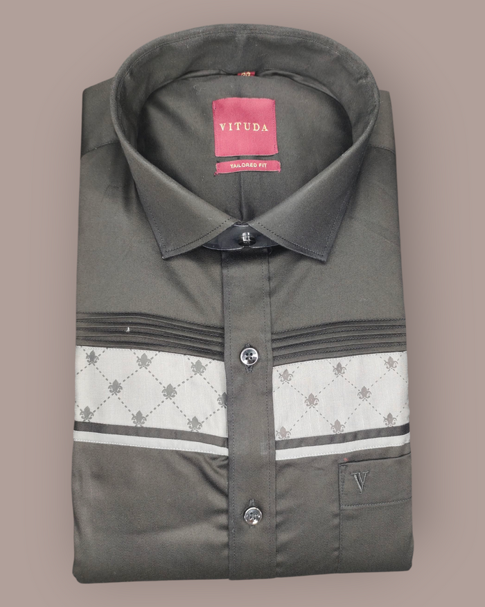 Men’s Black Full Sleeve Party Wear Shirt – Contrast Panel Design