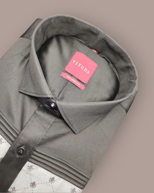 Men’s Black Full Sleeve Party Wear Shirt – Contrast Panel Design