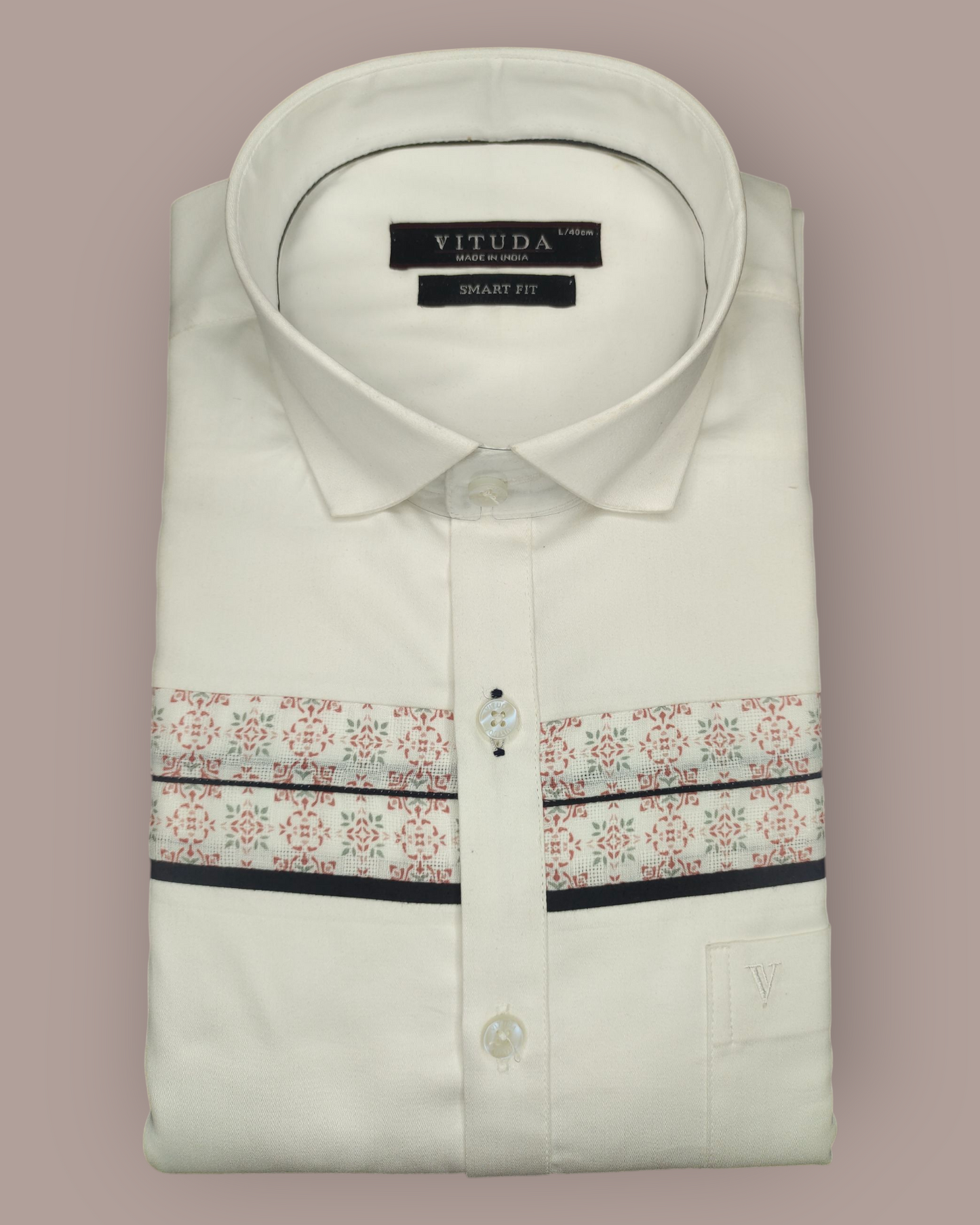 Men’s Off White Full Sleeve Party Wear Shirt – Geometric Panel Design