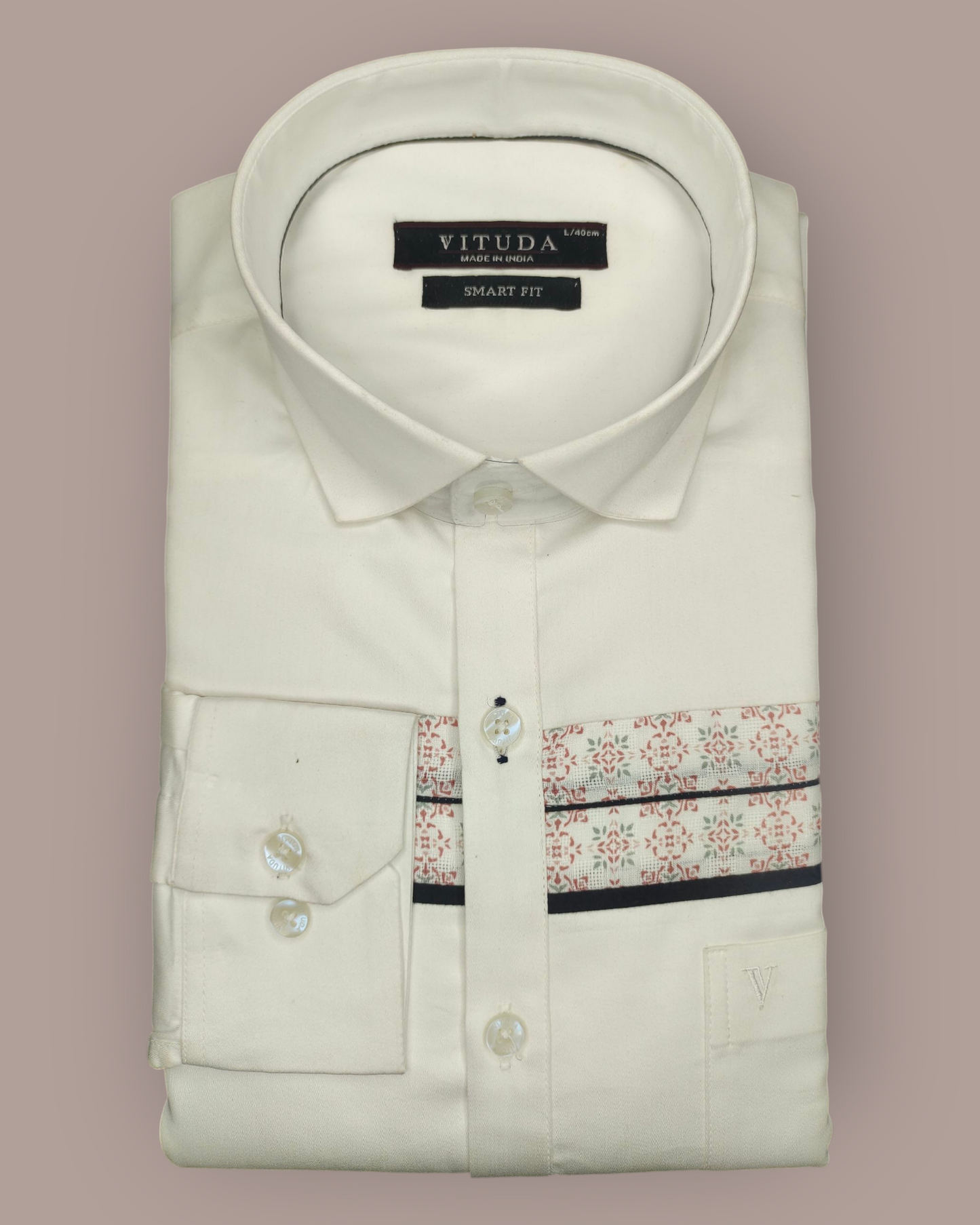 Men’s Off White Full Sleeve Party Wear Shirt – Geometric Panel Design