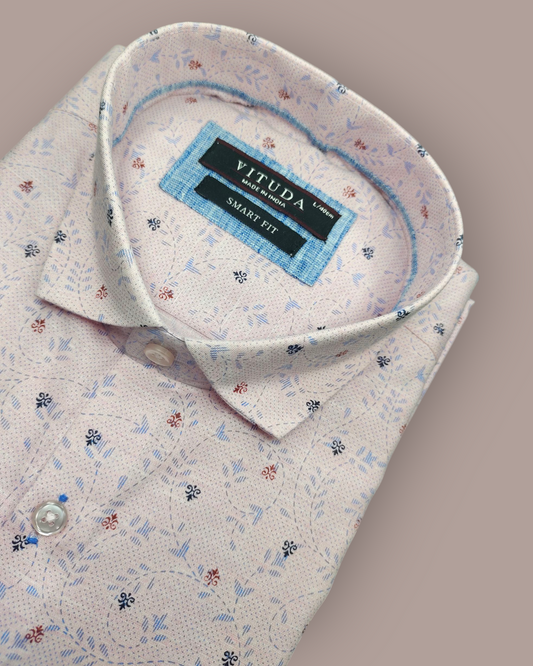 Men’s Peach Floral Printed Full Sleeve Shirt