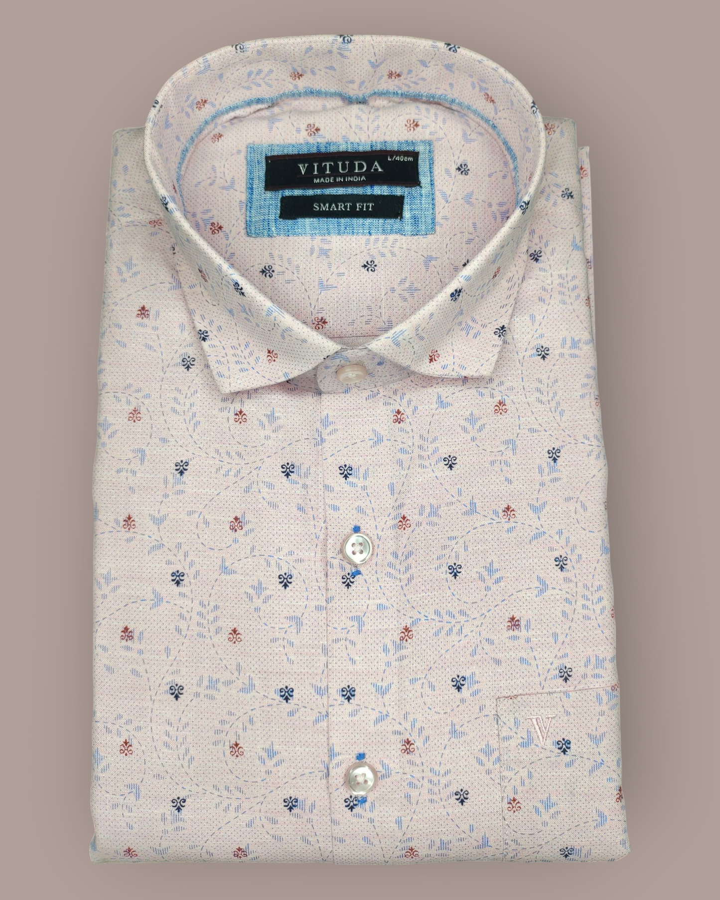 Men’s Peach Floral Printed Full Sleeve Shirt