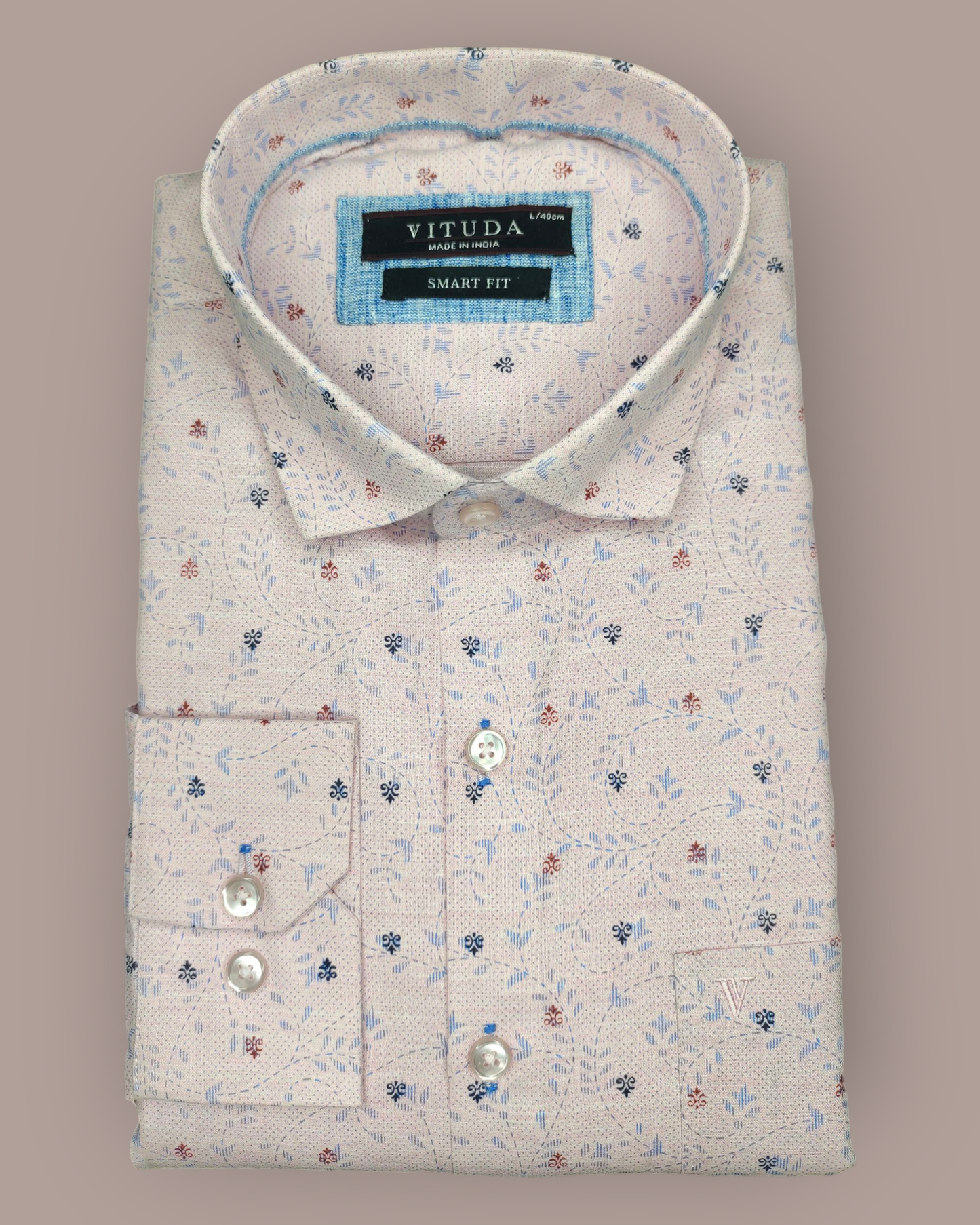 Men’s Peach Floral Printed Full Sleeve Shirt