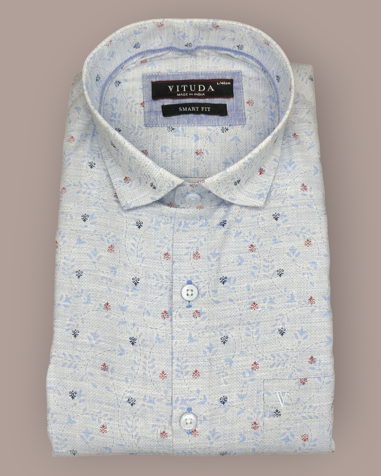 Men’s Blue Floral Printed Full Sleeve Shirt