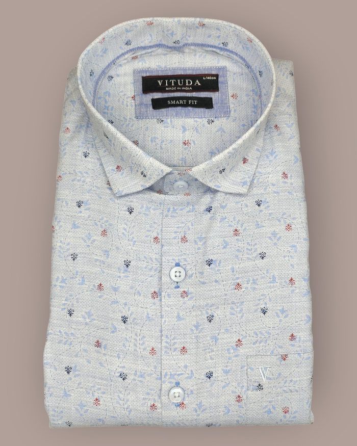Men’s Blue Floral Printed Full Sleeve Shirt