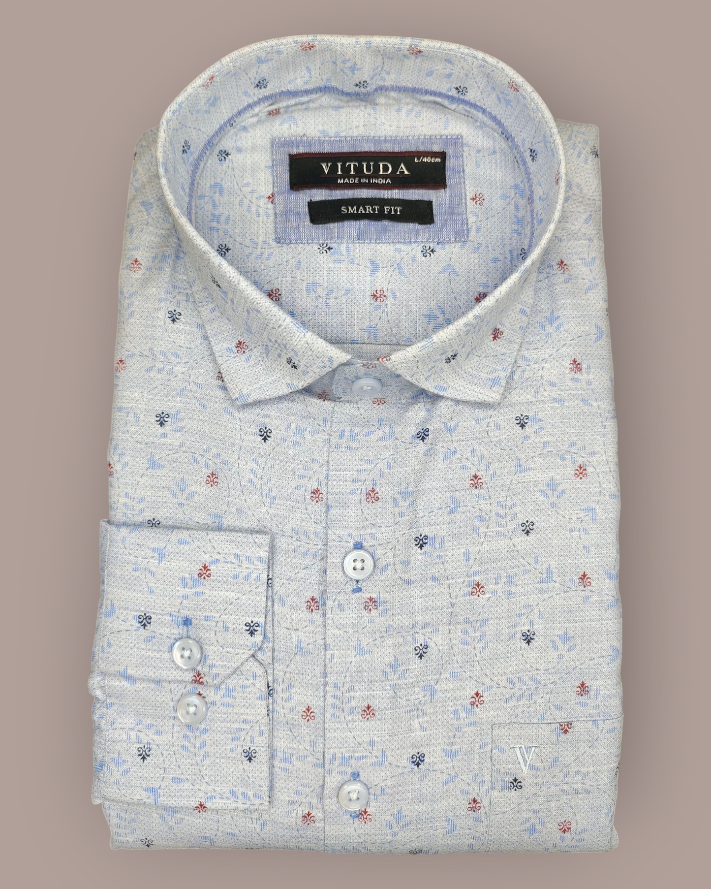 Men’s Blue Floral Printed Full Sleeve Shirt
