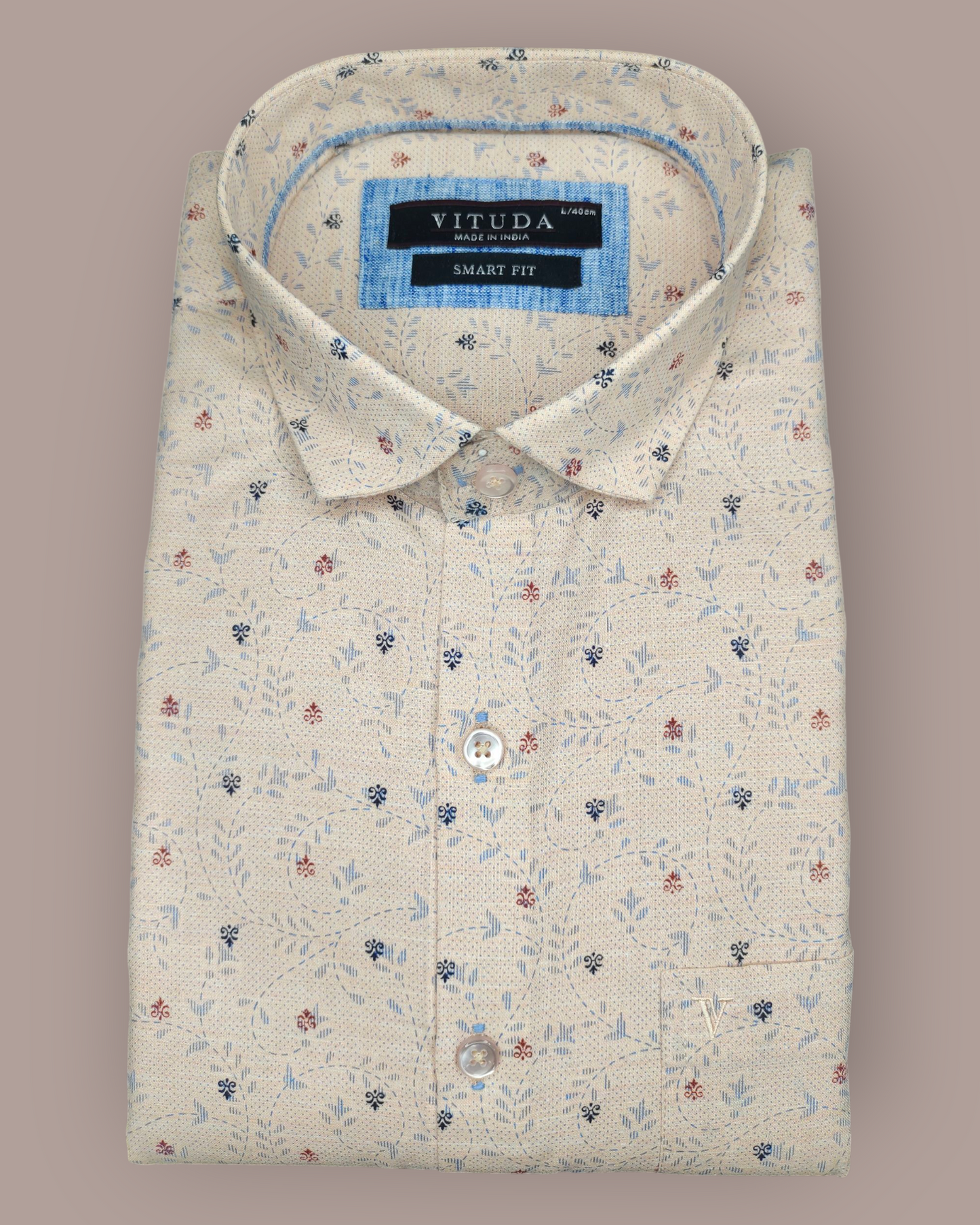 Men’s Cream Floral Printed Full Sleeve Shirt