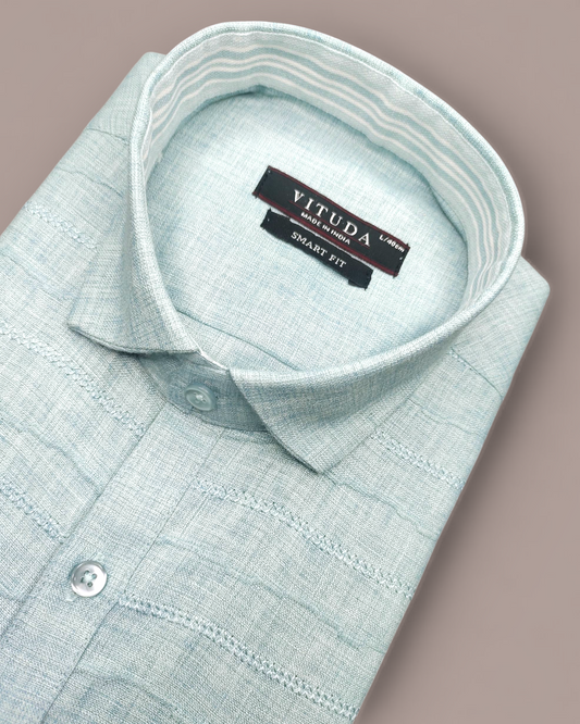 Men's Half Sleeves Party Wear Shirt – Mint Green Jacquard Elegance