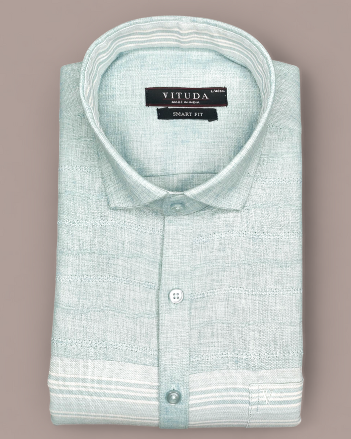 Men's Half Sleeves Party Wear Shirt – Mint Green Jacquard Elegance