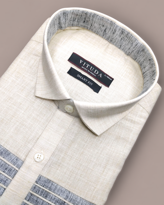 Men’s Beige Linen Blend Half Sleeves Party Wear Shirt