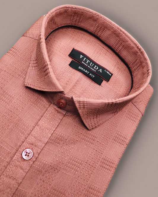 Men's Textured Rust Pink Full Sleeves Shirt – Festive & Formal Wear