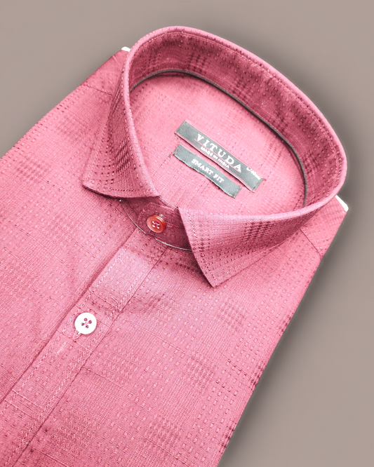 Men's Maroon Textured Half Sleeves Formal Shirt – Smart Fit
