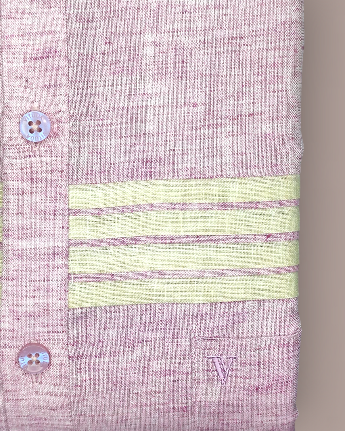 Men’s Half Sleeves Cotton Linen Shirt – Lavender with Striped Detailing