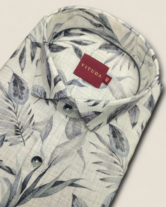 Men's Off-White Floral Printed Full Sleeves Casual Shirt – Relaxed Fit | Lightweight & Breathable