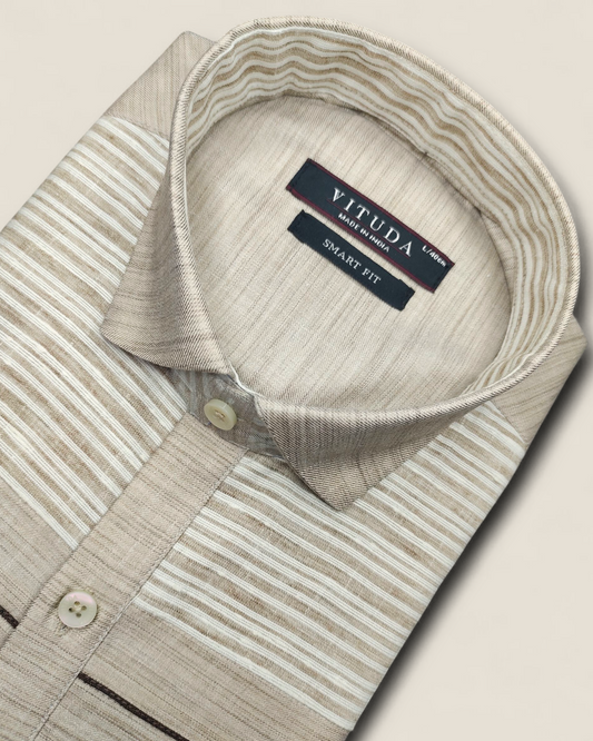 Men’s Full Sleeves Beige Shirt with Contrast Detailing