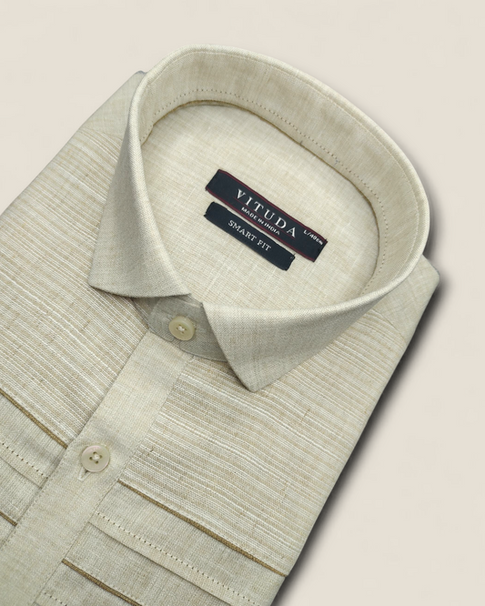 Men's Beige Jacquard Ethnic Full Sleeves Shirt – Festive & Party Wear