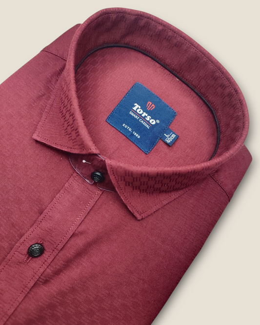 Men's Full Sleeves Smart Casual Shirt – Wine Colour | Premium Cotton Blend | Classic Fit