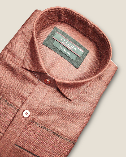 Men's Half Sleeves Party Wear Shirt - Rich Red with Embroidered Stripes