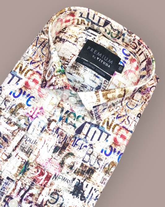 Men's Full Sleeves Premium Typographic Printed Superfine Cotton Shirt
