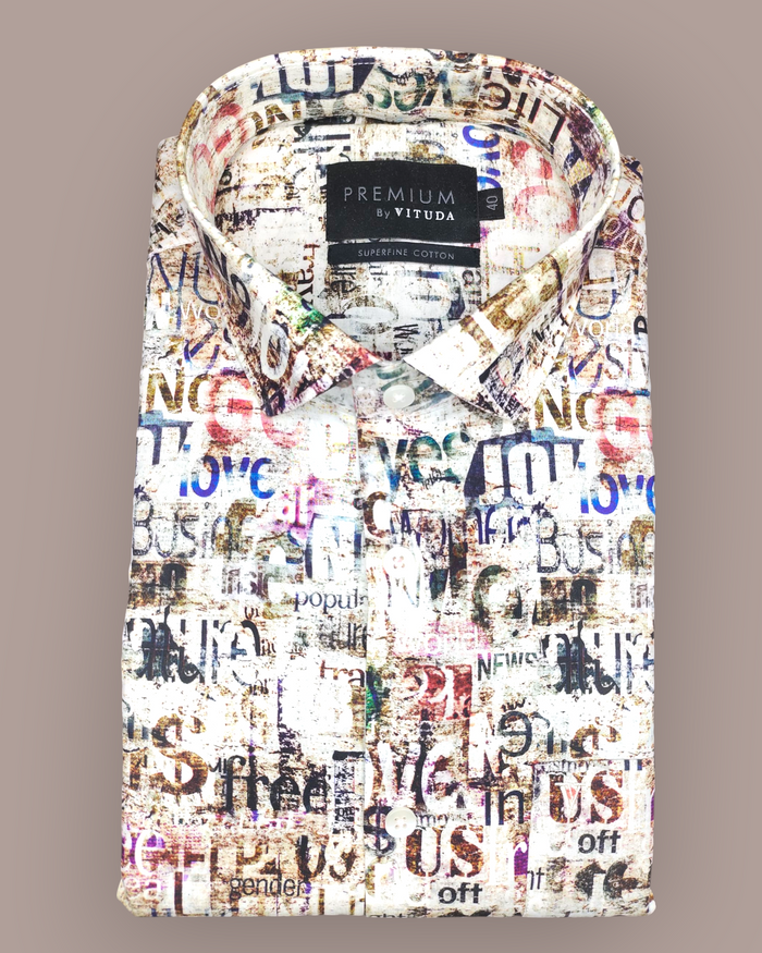 Men's Full Sleeves Premium Typographic Printed Superfine Cotton Shirt