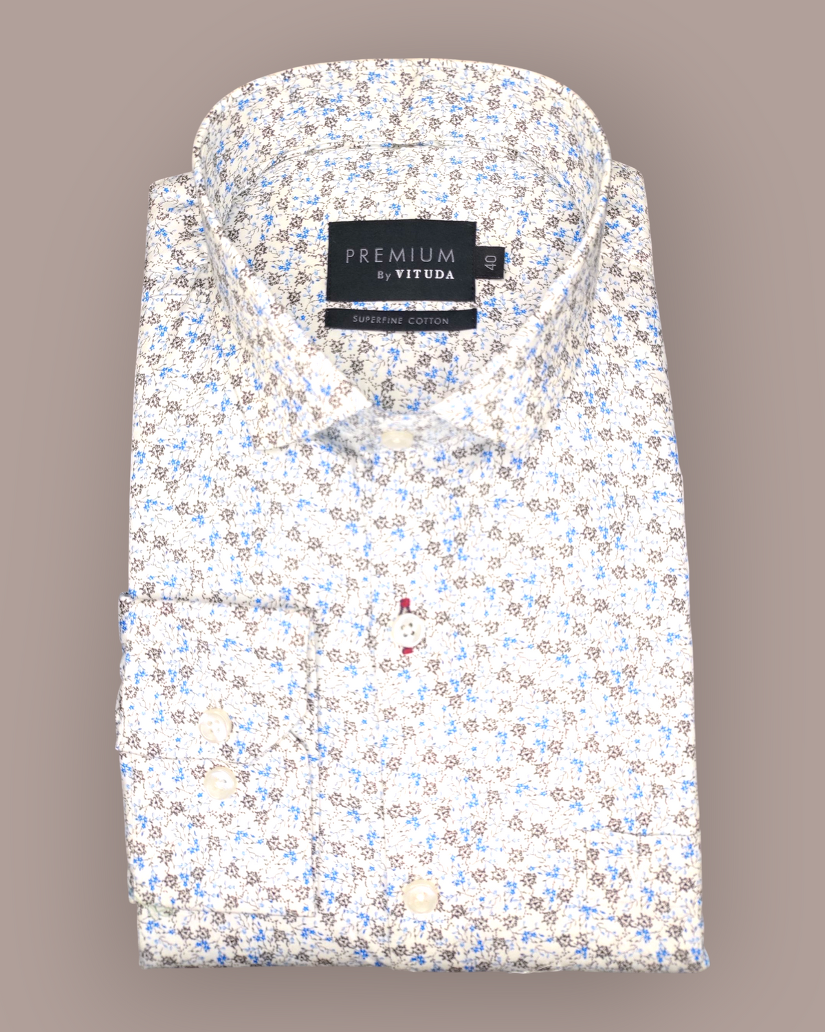 Men's Full Sleeves Premium Blue & Grey Micro-Floral Printed Superfine Cotton Shirt