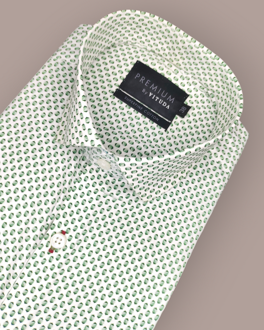 Men's Full Sleeves Premium Green Micro-Print Superfine Cotton Shirt
